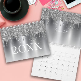 Calendário Monograma da Cinza de Lata Chic Silver