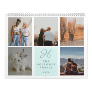 Calendário Monograma da família moderna teal 17 Colagem fotog