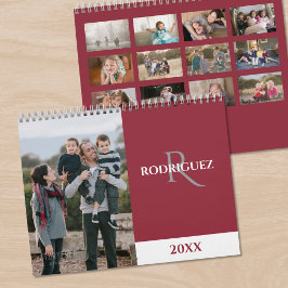 Calendário Monograma Personalizado Foto Burgundy Espanhol