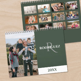 Calendário Monograma Personalizado Foto Verde Espanhol
