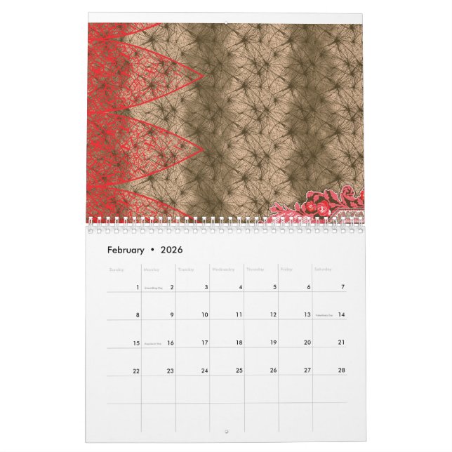 Calendário Motif elaborado caracterizado pelo vermelho vibran (Fev 2026)