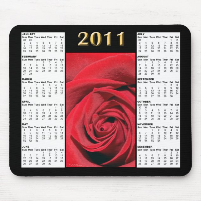 Calendário Mousepad da rosa vermelha 2011 (Frente)