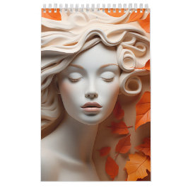 Calendário Mulher de outono amantes de laranja Folhas de outo