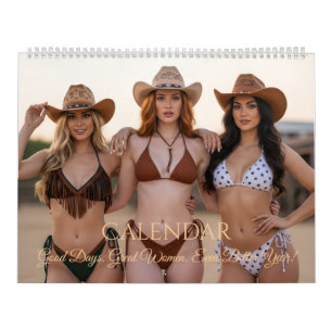Calendário Mulheres Elegantes com Chapéus de Cowboy e Cenário