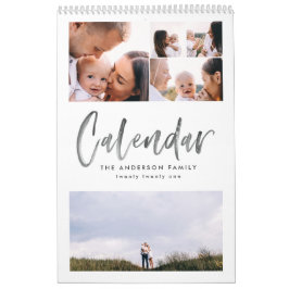 Calendário multifoto de script de aquarela moderna