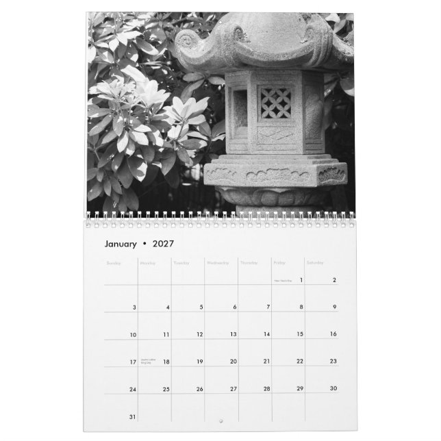 Calendário Mundo com preto e branco (Jan 2027)