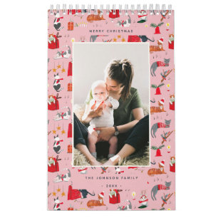 Calendário Natal fofo gato rosa Amante do gatinho Feriado