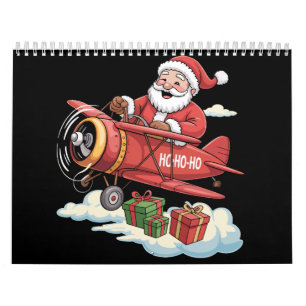 Calendário Natal Papai Noel Piloto Voando Avião Presente