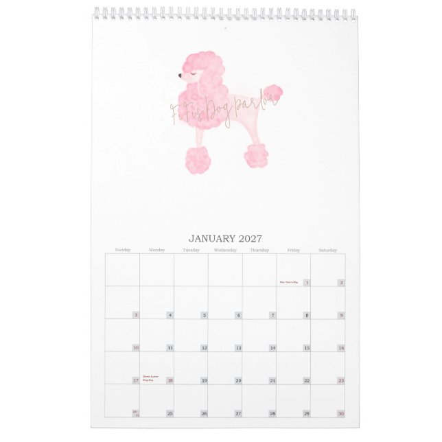 Calendário Negócio Personalizado de Cachorro Rosa (Jan 2027)
