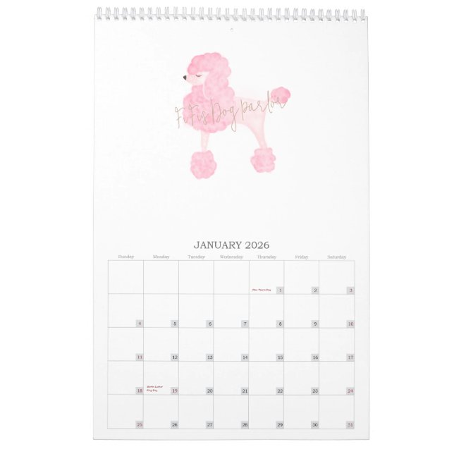 Calendário Negócio Personalizado de Cachorro Rosa (Jan 2026)