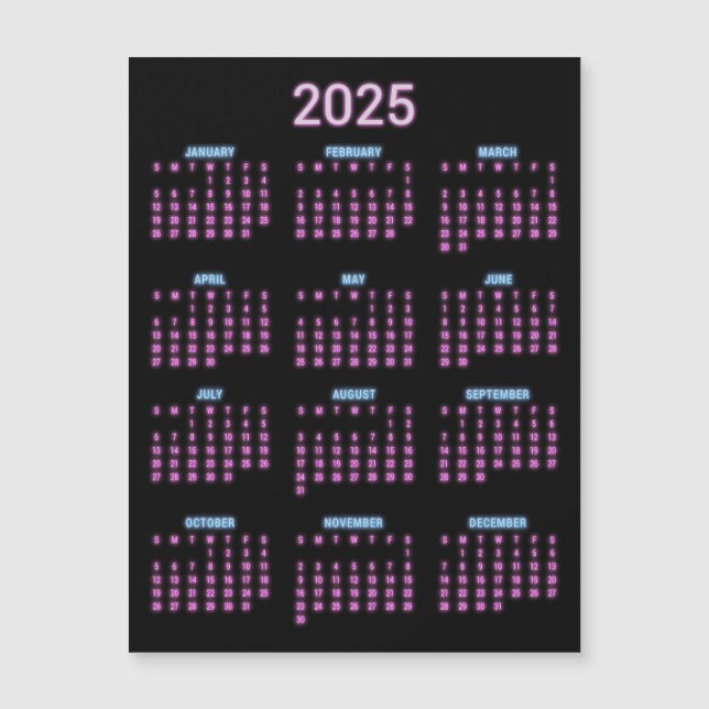 Calendário Neon 2025 (Frente)