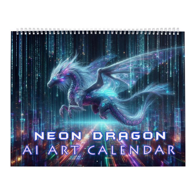 Calendário Neon Dragon AI Art (Capa)