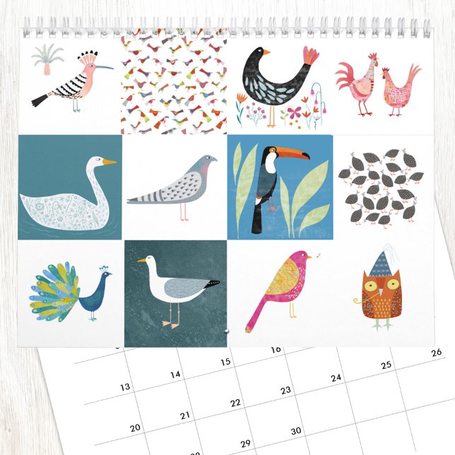 Calendário Nic Squirrell Quirky Birds (Quirky Birds calendar with original bird art by Nic Squirrell)