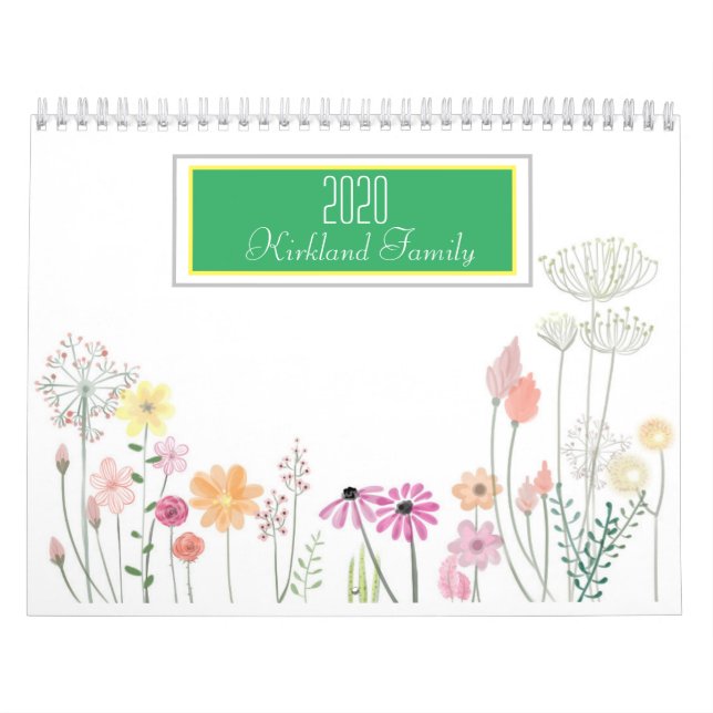 Calendário Nome da Família Floral Watercolor (Capa)