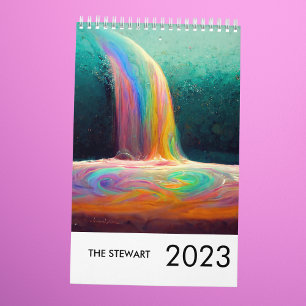 Calendário Nome da família Rainbow Minimalist 2023 Pastel Chi
