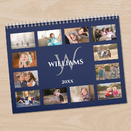 Calendário Nome de Monograma Personalizado Foto Azul Marinho
