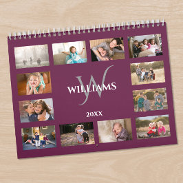 Calendário Nome de Monograma Personalizado Foto Magenta Roxo
