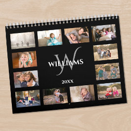 Calendário Nome de Monograma Personalizado Foto Preta