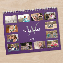 Calendário Nome de Monograma Personalizado Foto Roxa