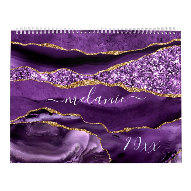 Calendário Nome Personalizado de Geodo Glitter Dourado Violet (Capa)