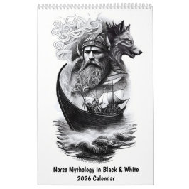 Calendário Norse Mythology in Black & White – 2026