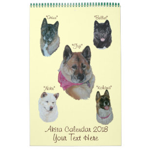 Calendário O cão Akita retrata a arte realista original de 2