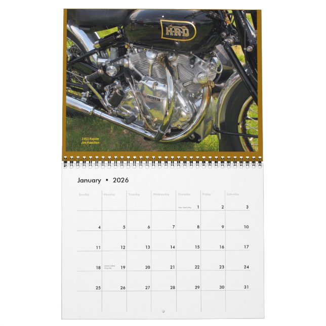 Calendário O Mk V Edition! Motor de motocicleta Vincent 2012  (Jan 2026)