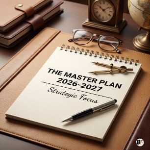 Calendário O Plano Mestre Tipografia Minimalista Preto Branco