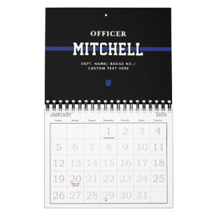 Calendário Oficial de Polícia Personalizado Linha Azul Fino