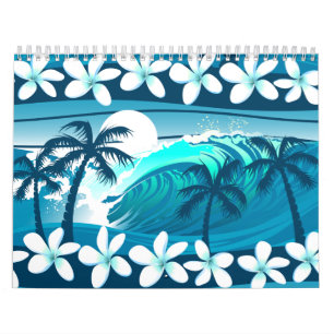 Calendário Onda de surf tropical com palmeiras