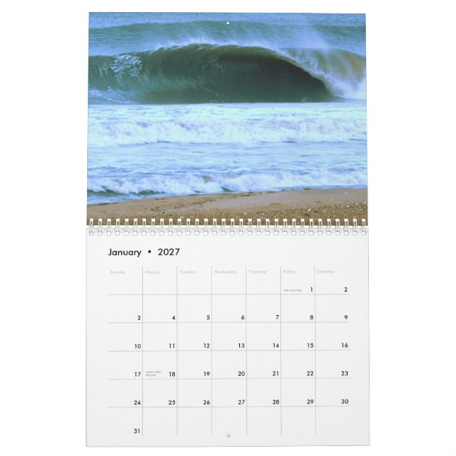 Calendário Ondas, vento, & areia Calander 2012 (Jan 2027)