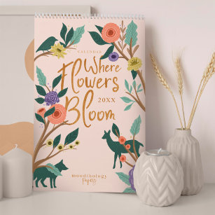 Calendário Onde Flores Bloom Animais Botânicos Florais