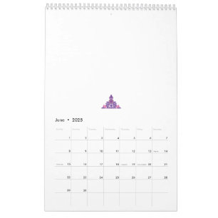 Calendário Ornamentado, design simétrico com roxo, rosa e