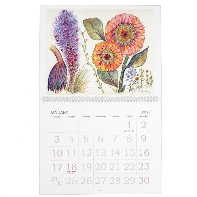 Calendário Orquídeas e outras flores (Jan 2027)