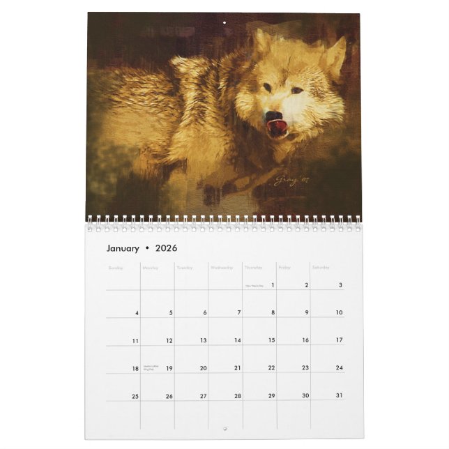 Calendário Os lobos cinzentos de Yellowstone (Jan 2026)