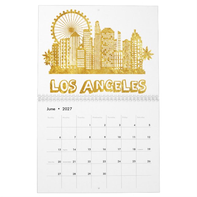 Calendário Ouro Los Angeles Cityscape (Jun 2027)