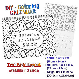Calendário Padrão de Colorir DIY - Arte de Contorno Personali