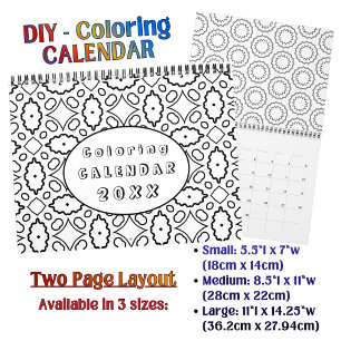 Calendário Padrão de Colorir DIY - Arte de Contorno Personali