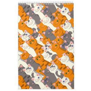 Calendário Padrão de diagonal do gato preto branco do Ginger