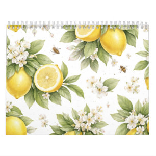 Calendário Padrão de Flor de Limão Vintage Citrino Cottagec
