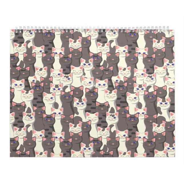 Calendário Padrão de gatos brancos e cinzas (Capa)