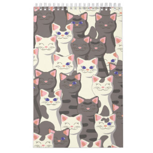Calendário Padrão de gatos brancos e cinzas