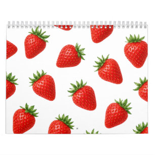 Calendário Padrão de Morango Sem Costura Fruta Vermelha Fofa