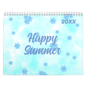 Calendário padrão floral azul retrógrado de aquarela personal