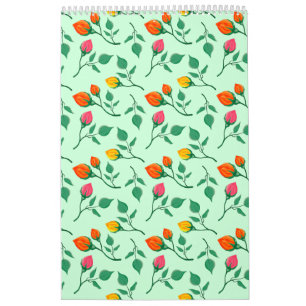 Calendário Padrão floral com flores rosa coloridas