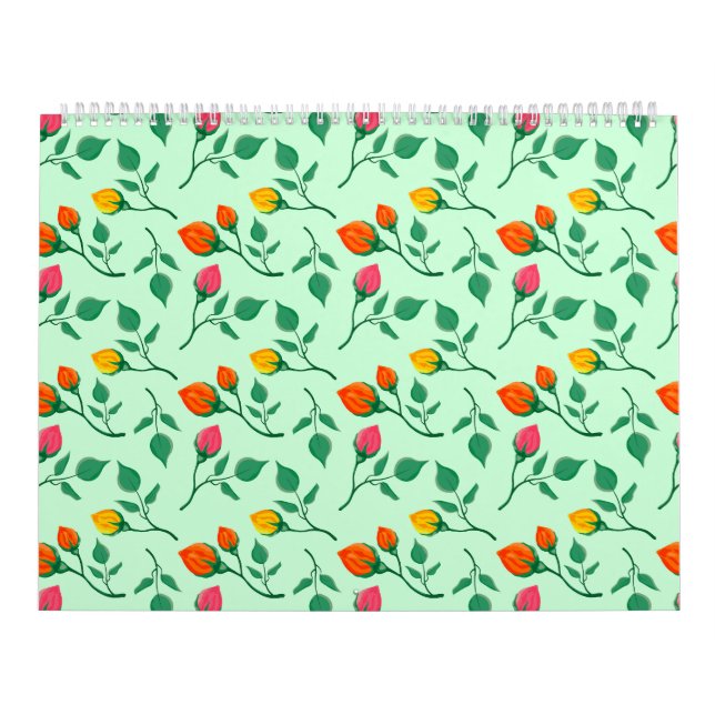 Calendário Padrão floral com flores rosa coloridas (Capa)