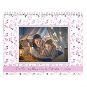 Calendário Padrão Floral de Foto Personalizado Mensal Pastel