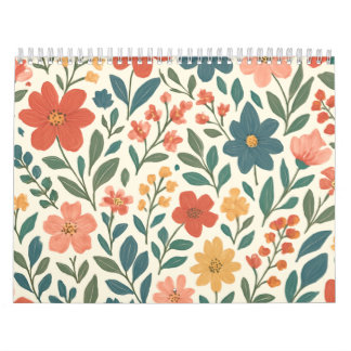 Calendário Padrão Floral Pintado à Mão – Botânica Colorida