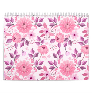 Calendário Padrão Floral Rosa com Flores Elegantes