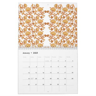 Calendário Padrão floral simétrico com mosca laranja